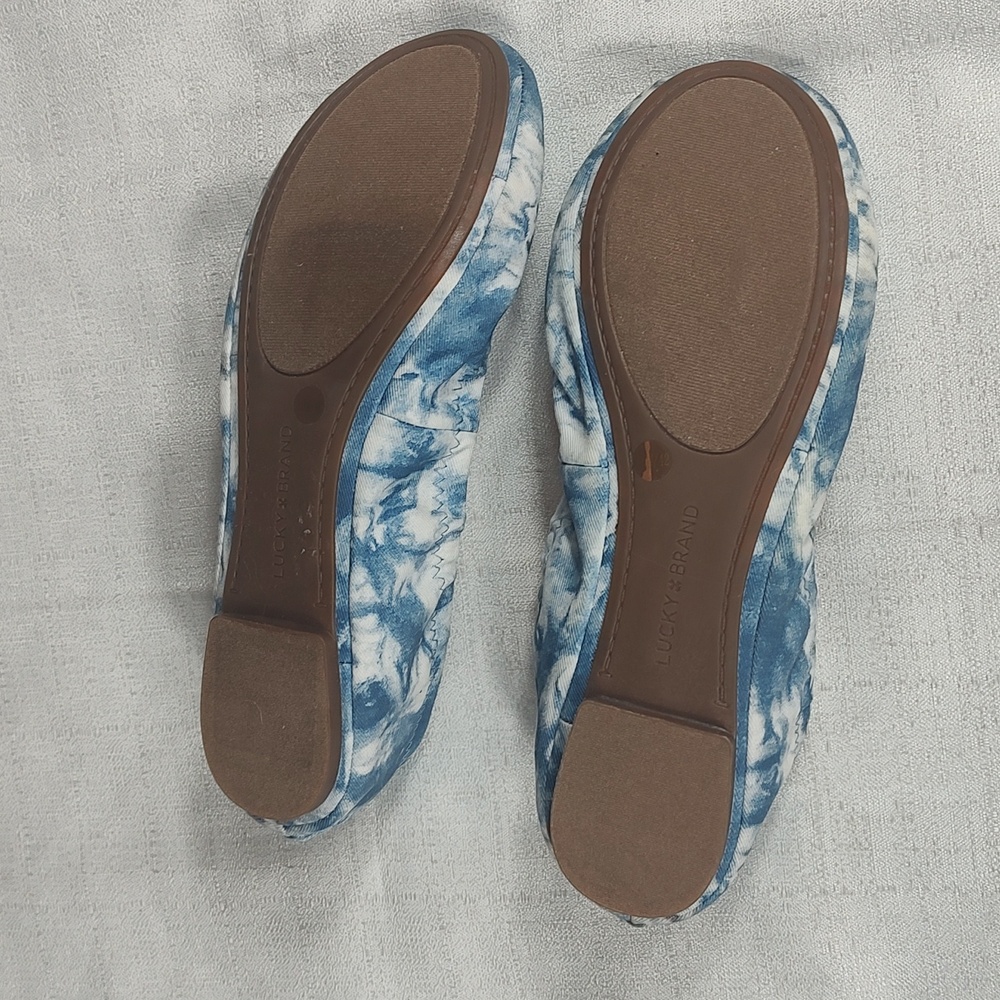 Lucky Brand White Blue Marble Slip On Ballet Slippers Flat Womens Size 10 - Picture 4 of 5